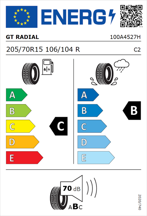 Tyre Label for GT Radial Maxmiler Pro 205/70R15 106/104R