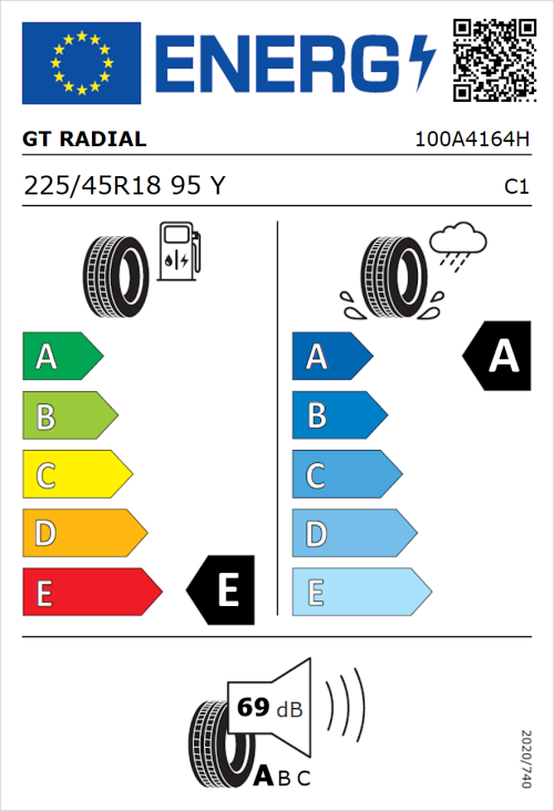 Tyre Label for GT Radial SportActive 2 225/45R18 95Y