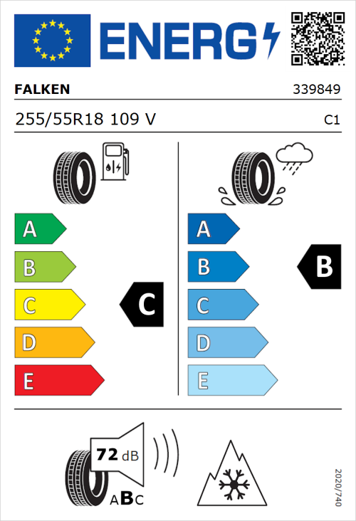 Tyre Label for Falken Euroall Season AS210 255/55R18 109V