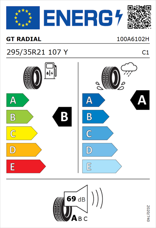 Tyre Label for GT Radial SportActive 2 295/35R21 107Y