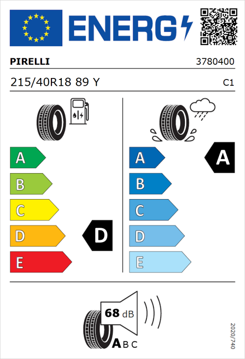 Tyre Label for Pirelli P Zero (PZ4) Sport Car 215/40R18 89Y