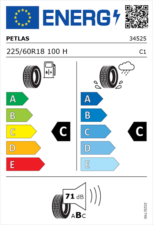Tyre Label for Petlas Explero PT431 H/T 225/60R18 100H