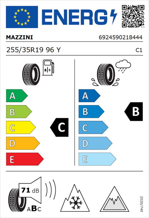 Tyre Label for Mazzini Versat-AS8 255/35R19 96Y