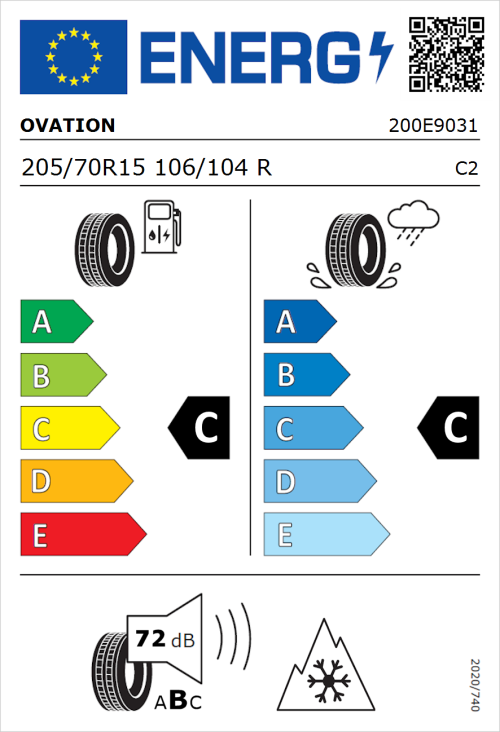 Tyre Label for Ovation V-02 205/70R15 106/104R