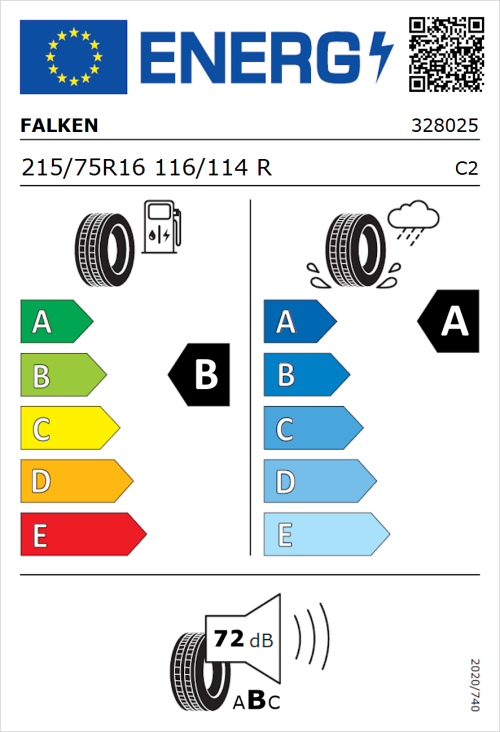 Tyre Label for Falken Linam VAN01 215/75R16 116/114R