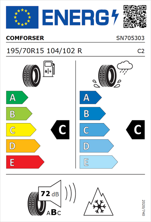 Tyre Label for Comforser CF300 195/70R15 104/102R